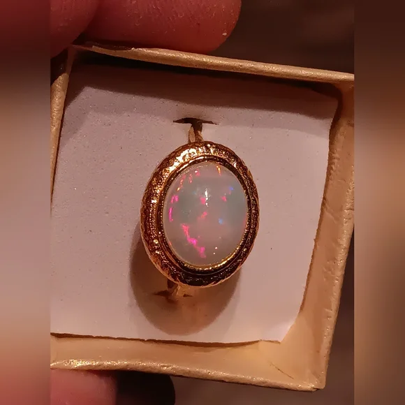 Exclusive Huge Ethiopian Opal Ring Gold Over Sterling Silver New - Picture 15 of 16